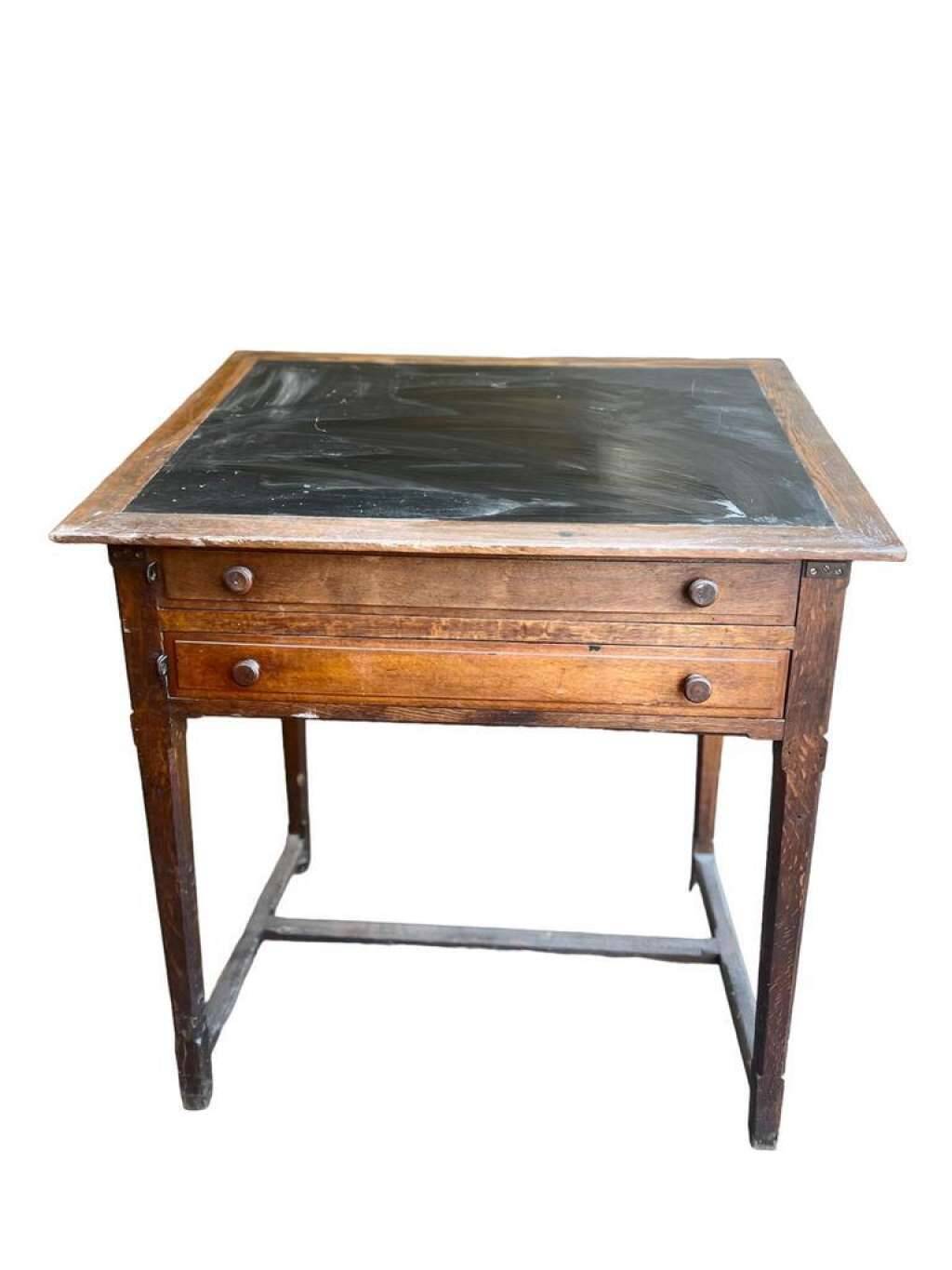 Vintage oak high table / drawing table with deep drawers