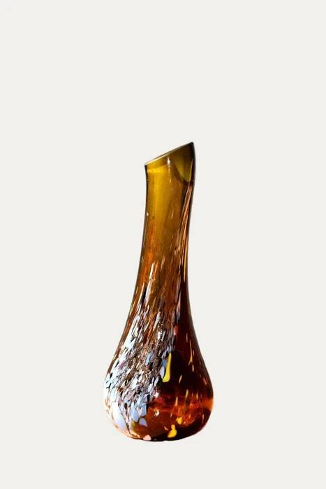 Free-form amber art glass vase by Gyula Budveszel, Hungary, 1990s