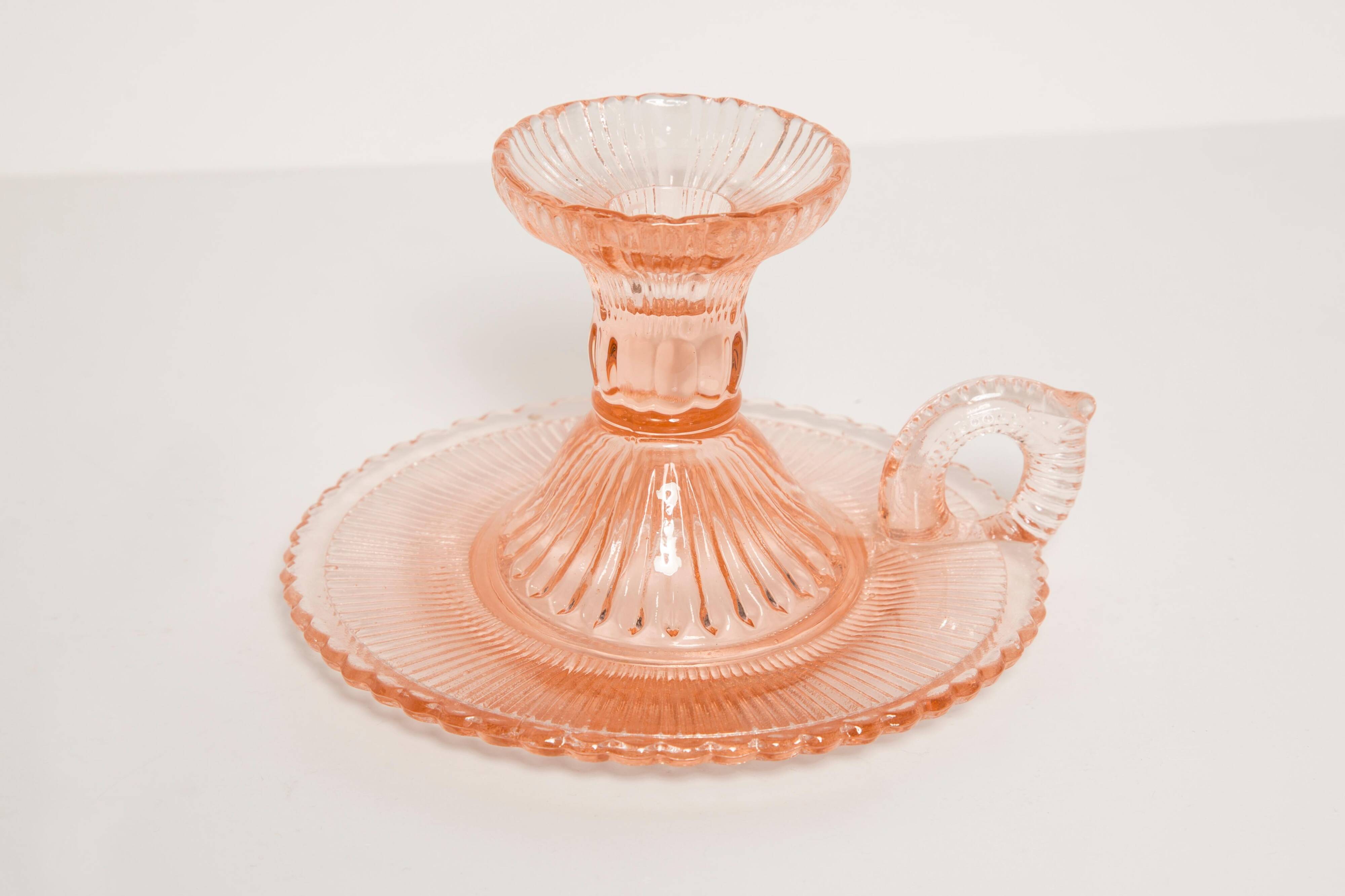 Pale pink glass candlestick mid-century, Europe, 1960s
