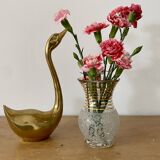 Vase vintage en verre granité blanc et doré