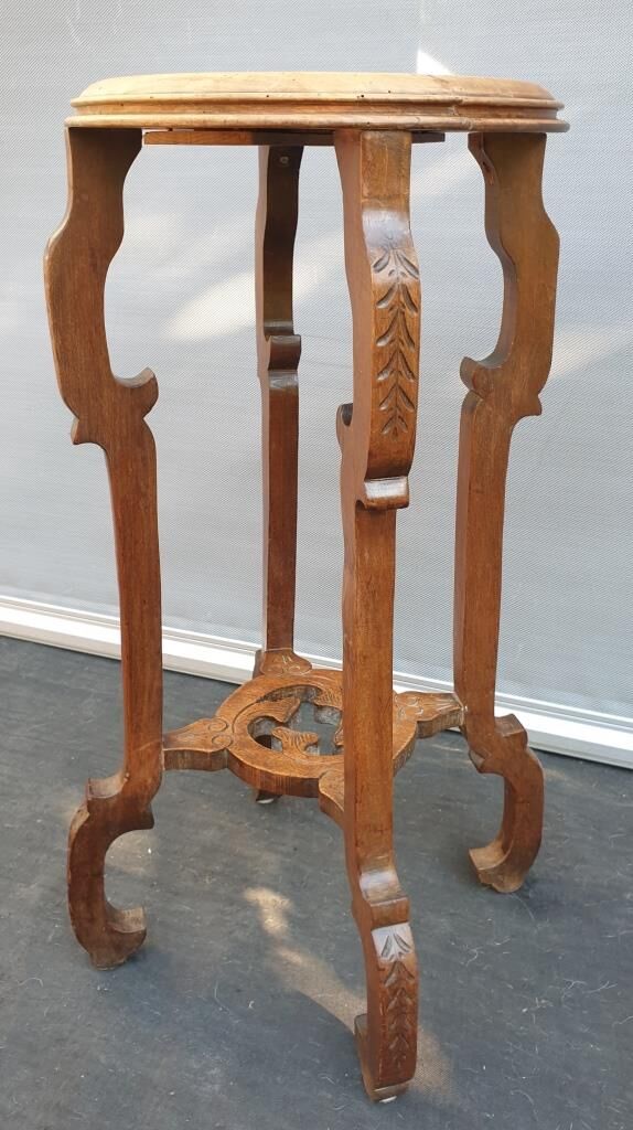 Sellette guéridon noyer art nouveau 1900 marbre rose