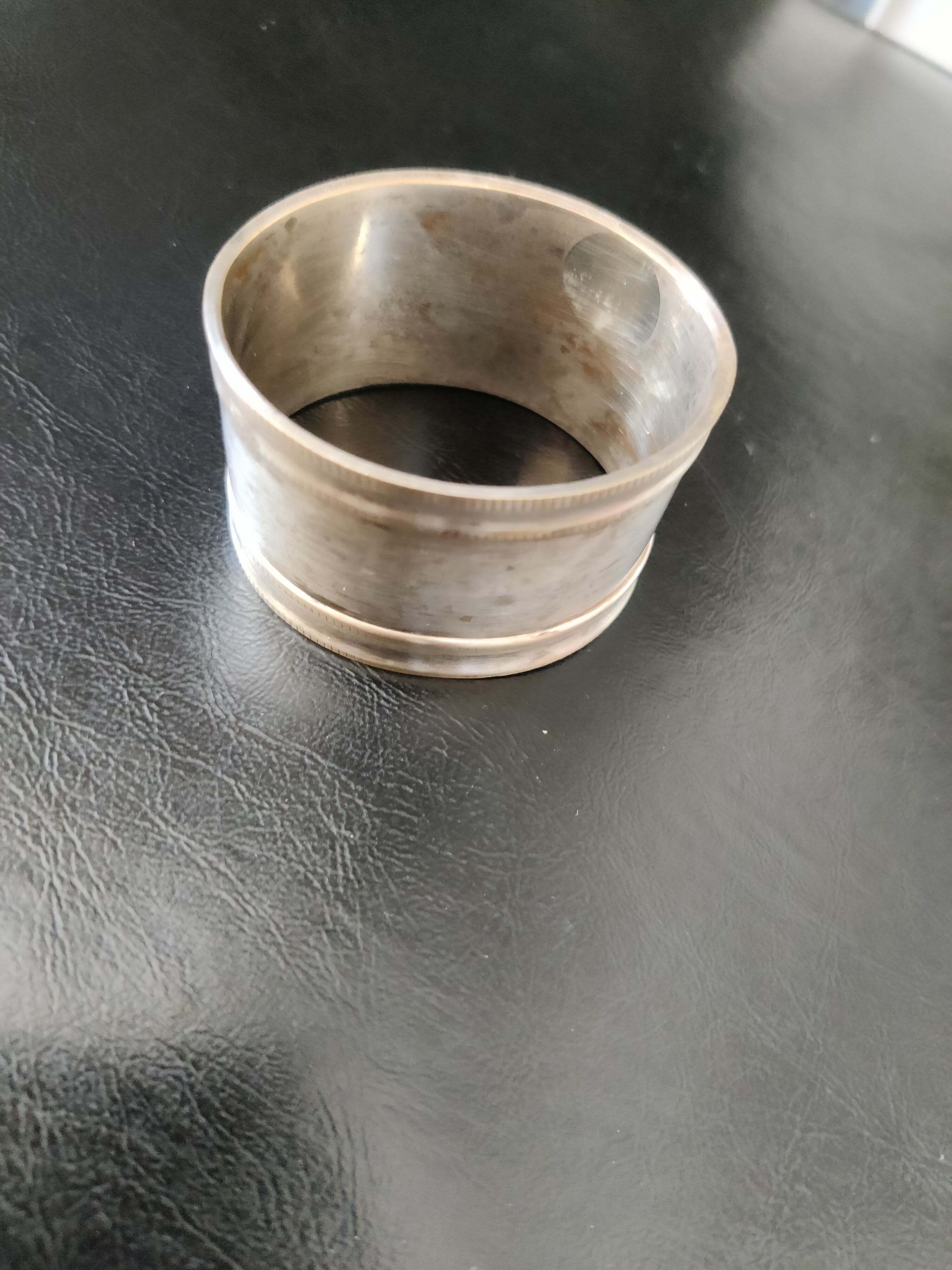 Towel ring in old silver metal