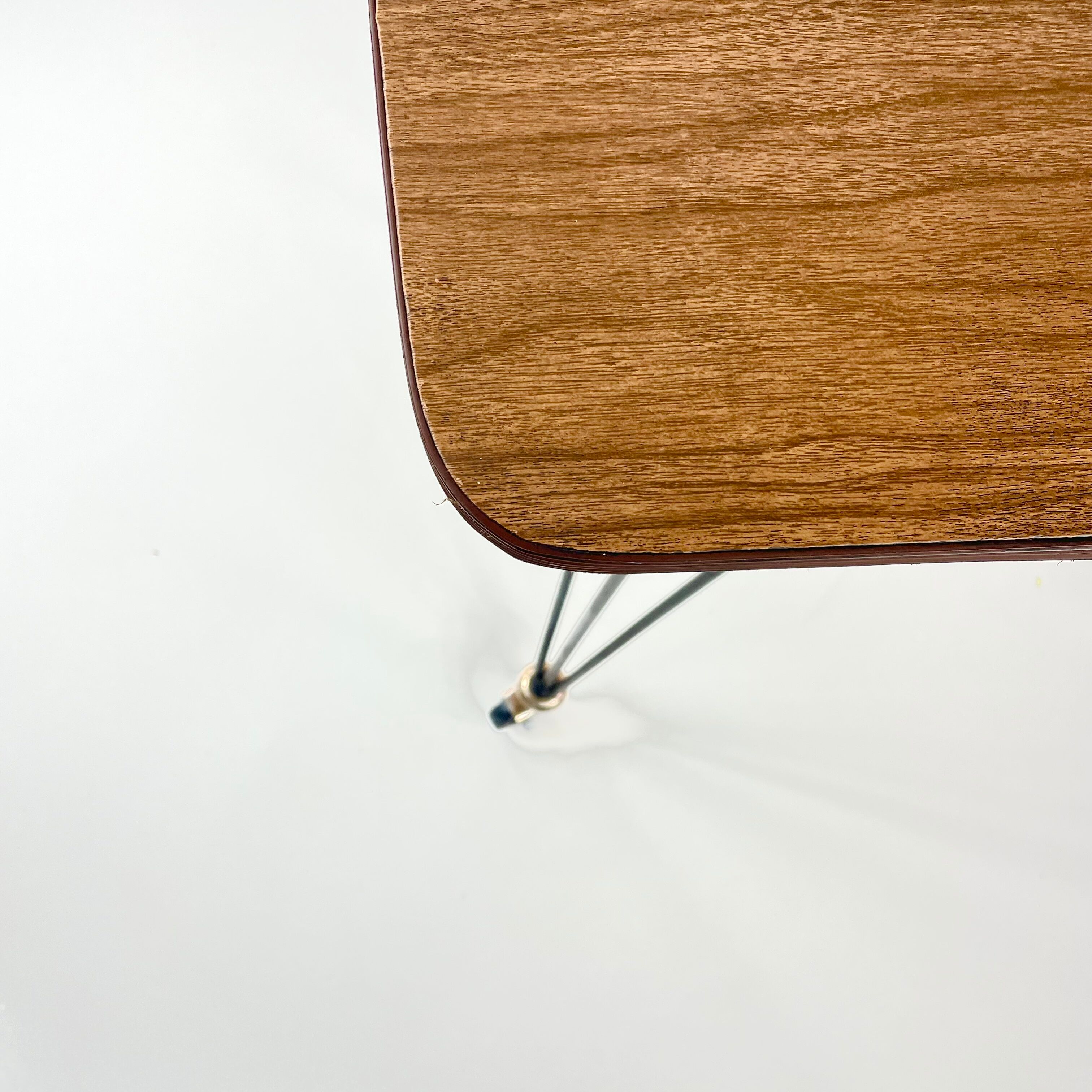 Table on wheels, laminate top and metal Eiffel legs, circa 1950
