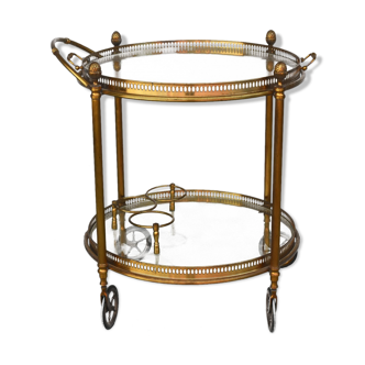 Table desserte roulante bronze doré double plateau 1950