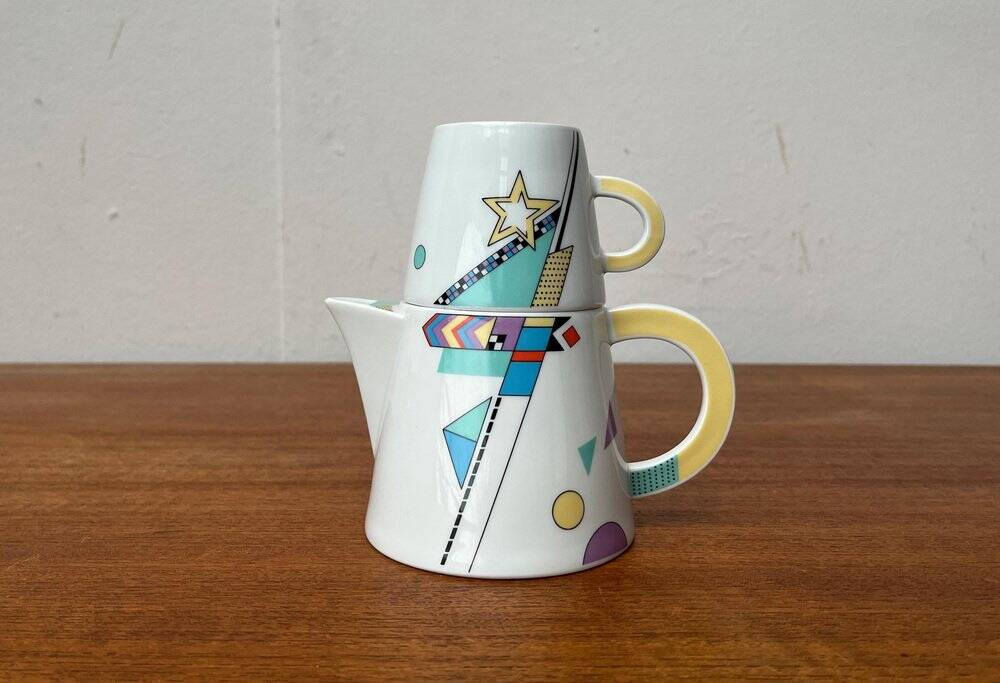 Teapot or coffee pot with cup from the German postmodern VIP collection by Seltmann Weiden, set of 2.