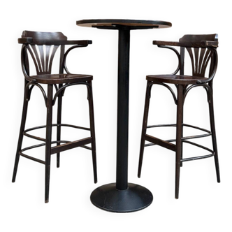 Pair of TON high stools and standing table