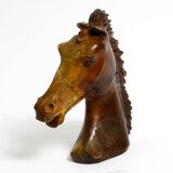 Decorative heavy lifelike 1960's horse head sculpture in brown soapstone