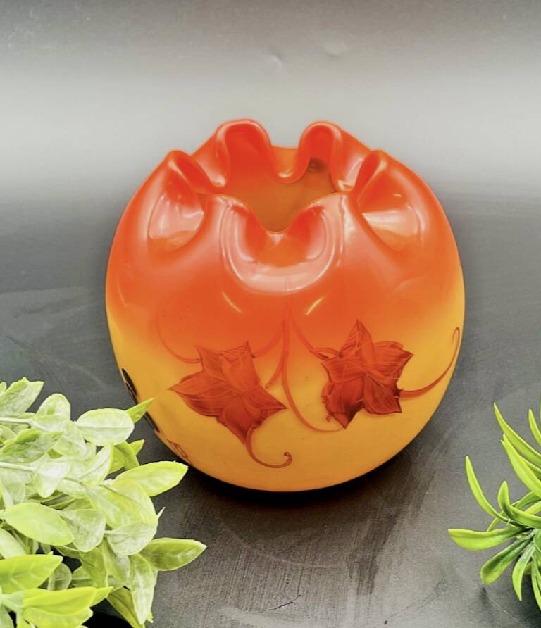 Orange glass paste vase from the 1930s signed DS