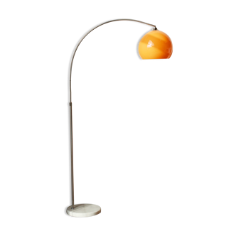 Arc lamp with marbled stone base and orange globe