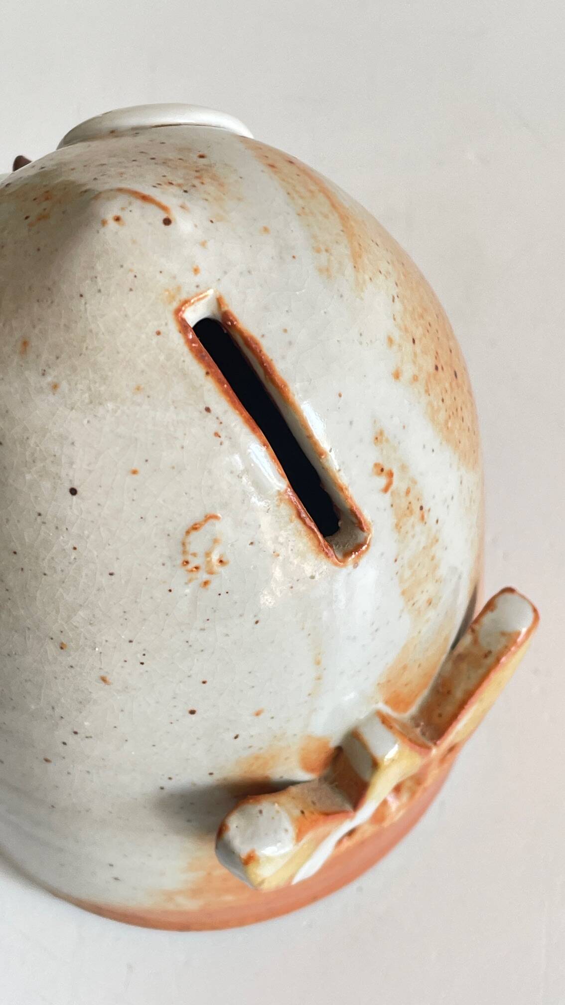 Vintage enameled stoneware owl money box