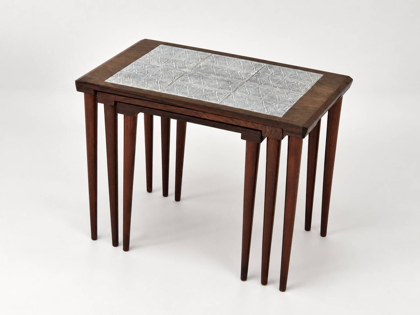 Rosewood nesting tables with ceramic tiles, Denmark, 1960s, set of 3