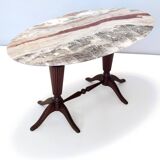 Table basse en hêtre attribuée à Paolo Buffa avec un plateau ovale en onyx rouge