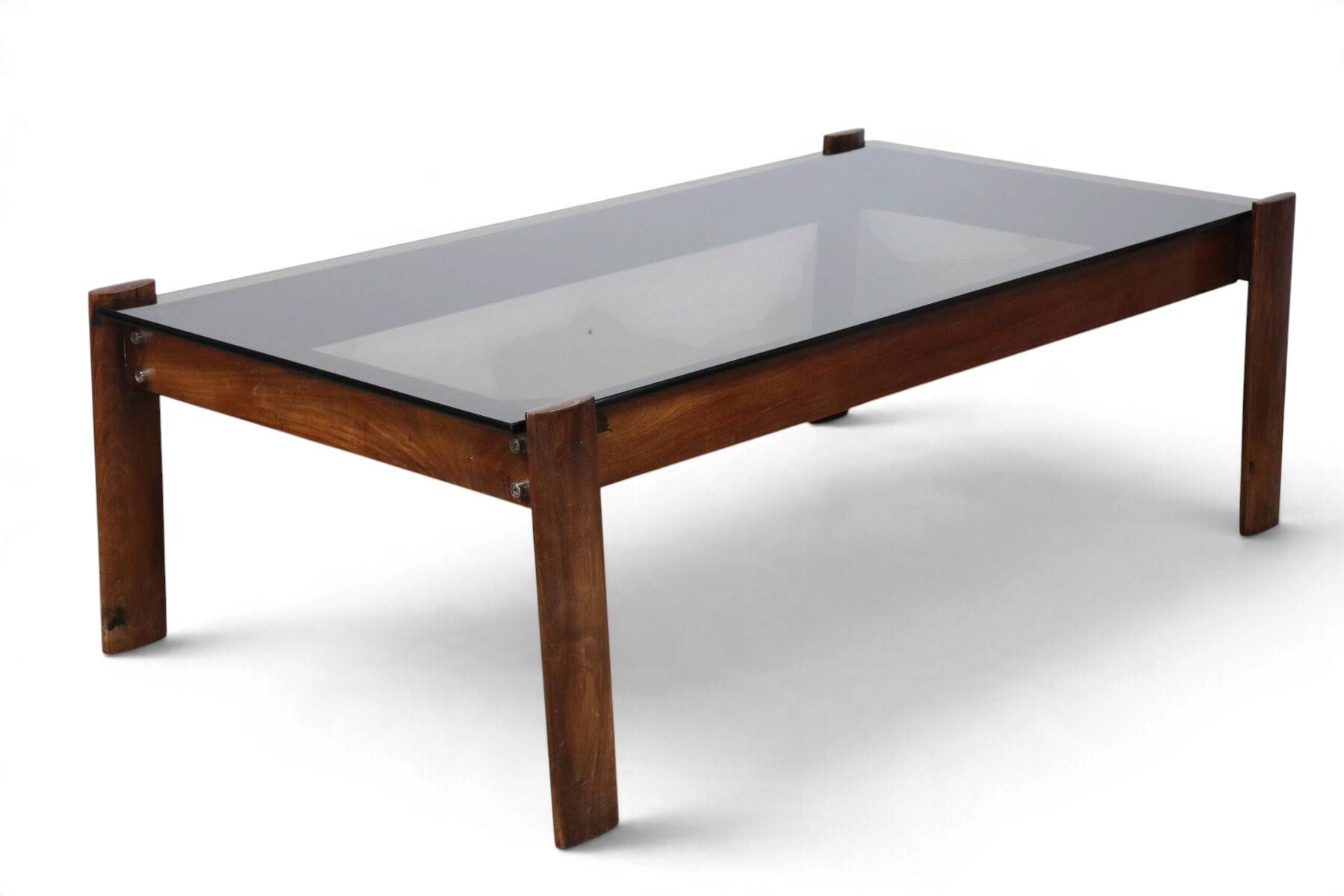 Percival Lafer coffee table in exotic wood and smoked glass – Brazil, 1970