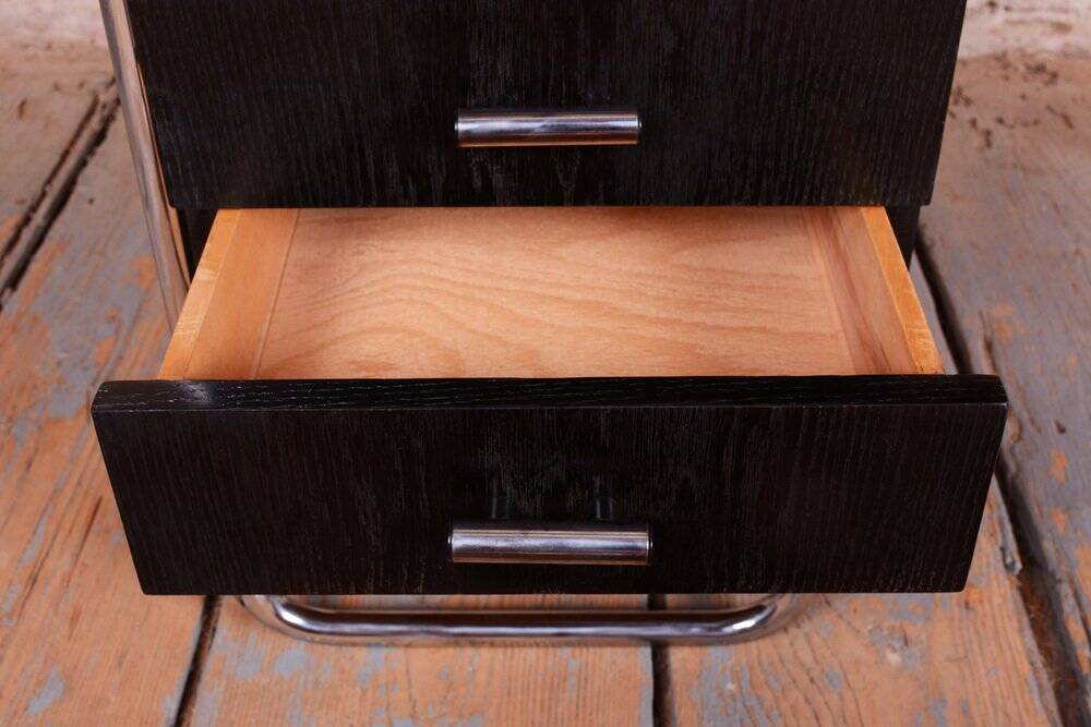 Bauhaus Writing Desk in Oak and Chromed Steel by Robert Slezák, Czech, 1930s