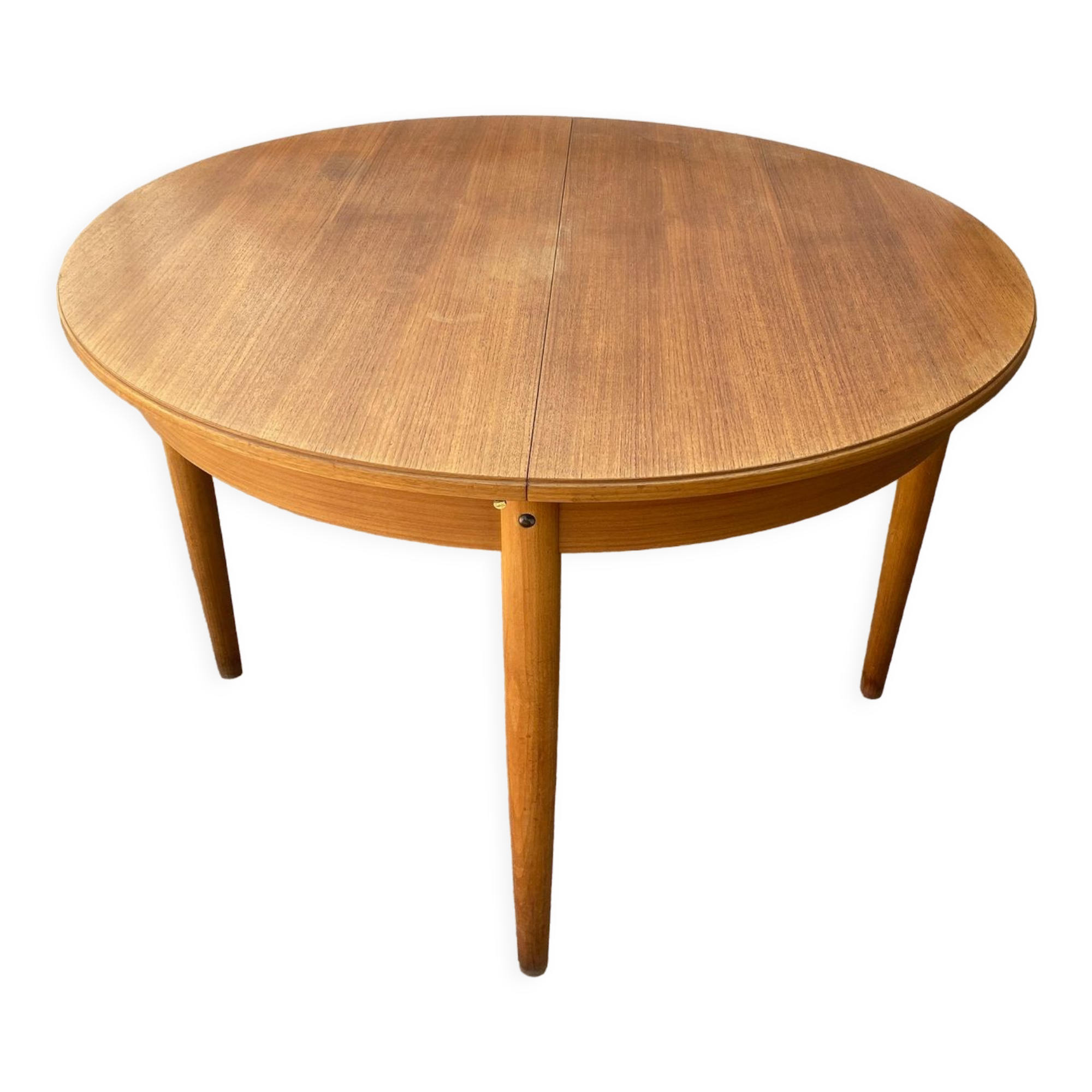 Table ronde extensible scandinave en teck dia 116cm longueur 176cm an60