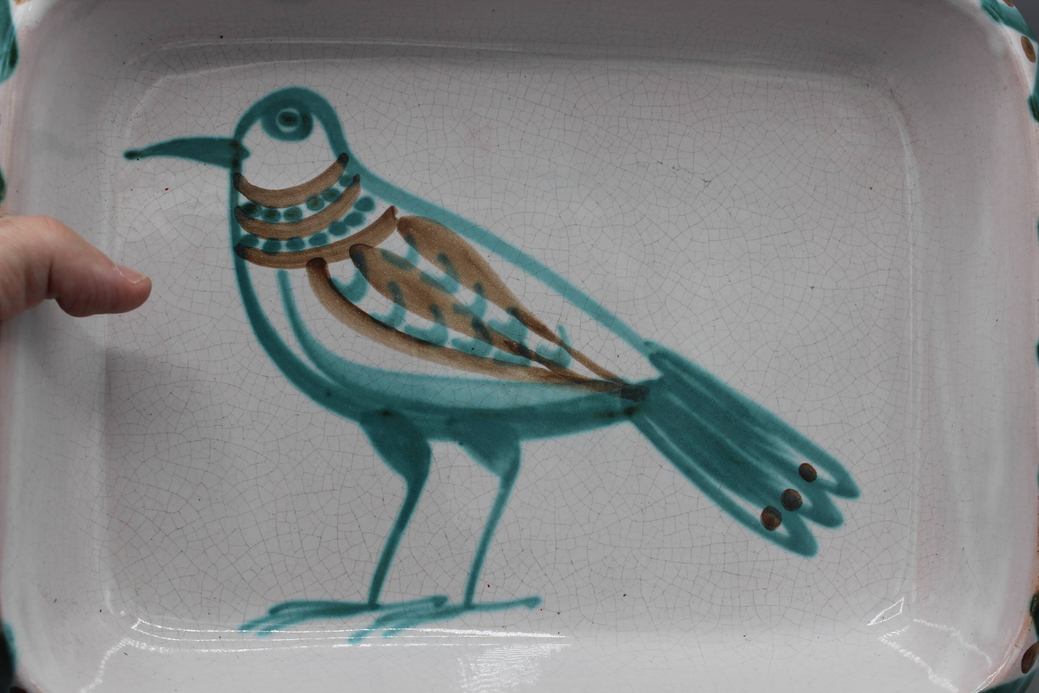 Large vintage ceramic dish depicting a bird - robert picault