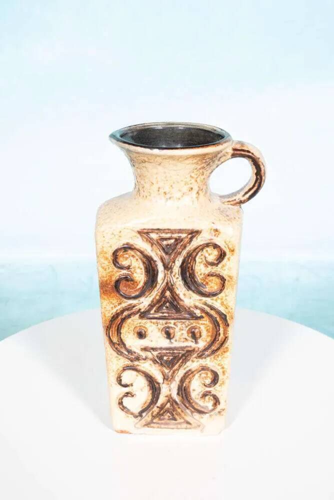 Vintage vase W-Germany, 1960s, thick lava vase with flowers.