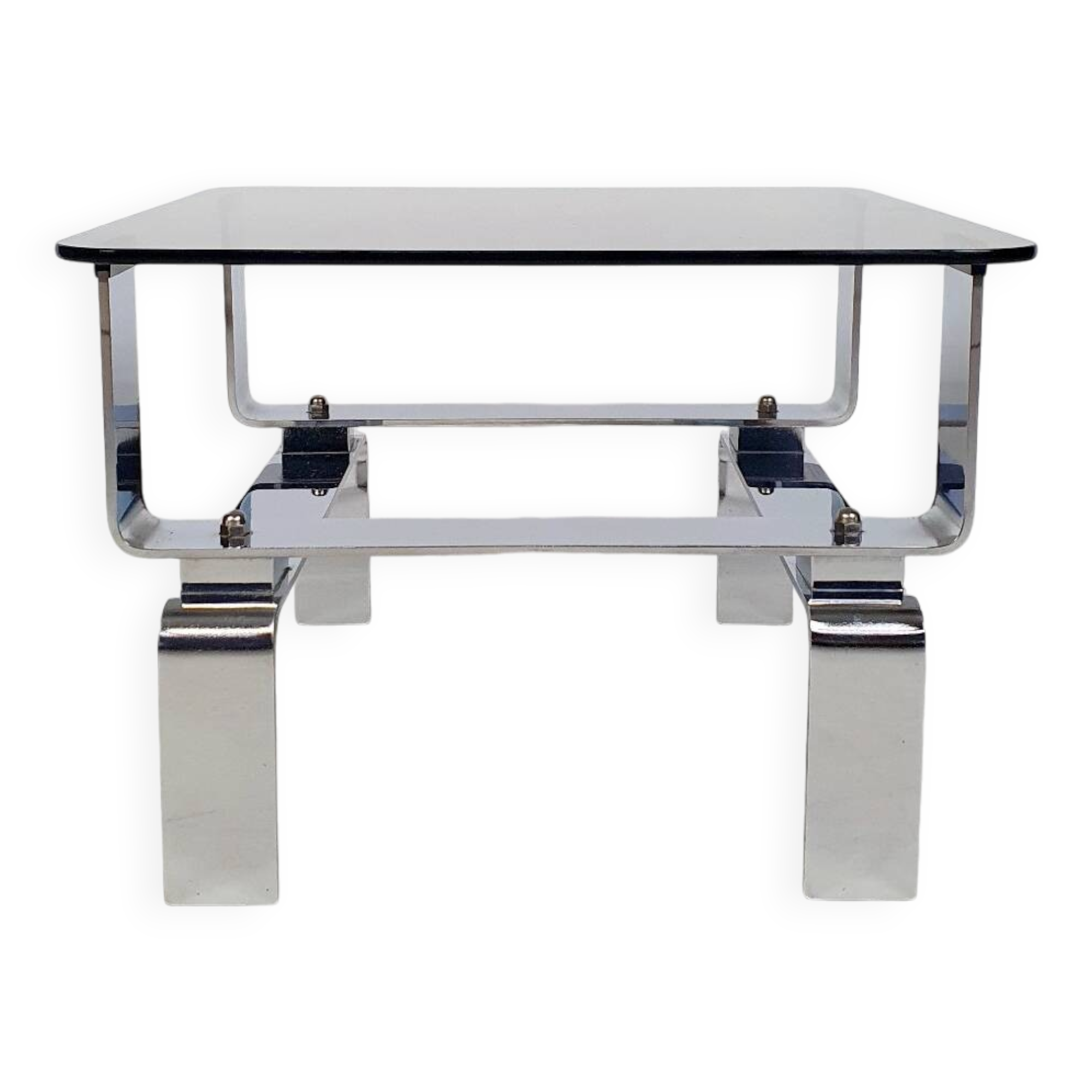 Chrome metal and smoked glass coffee table 70