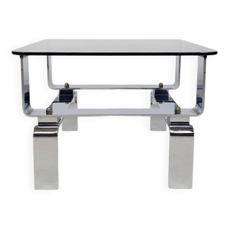 Chrome metal and smoked glass coffee table 70