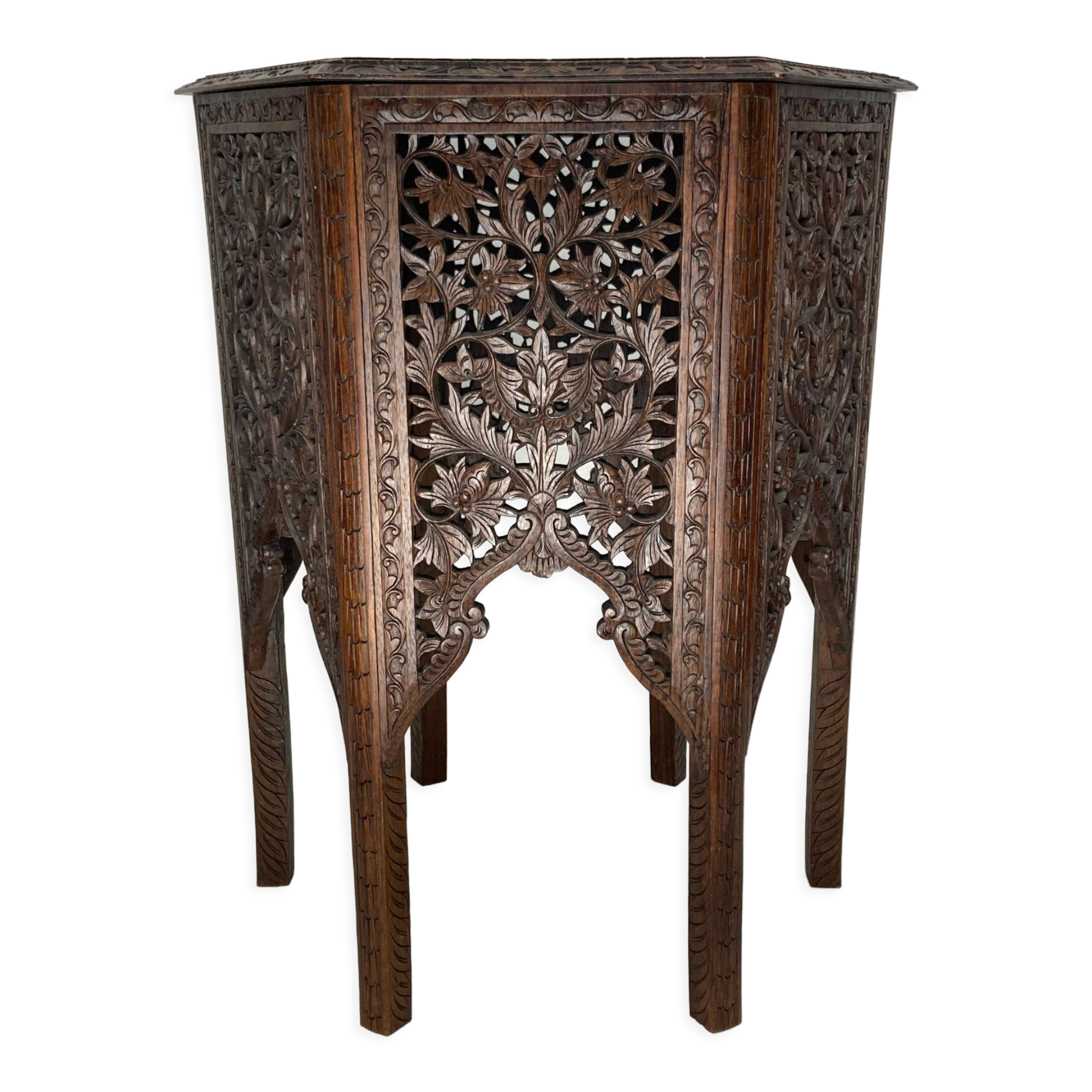 Antique 19th century burmese hand carved side or end table