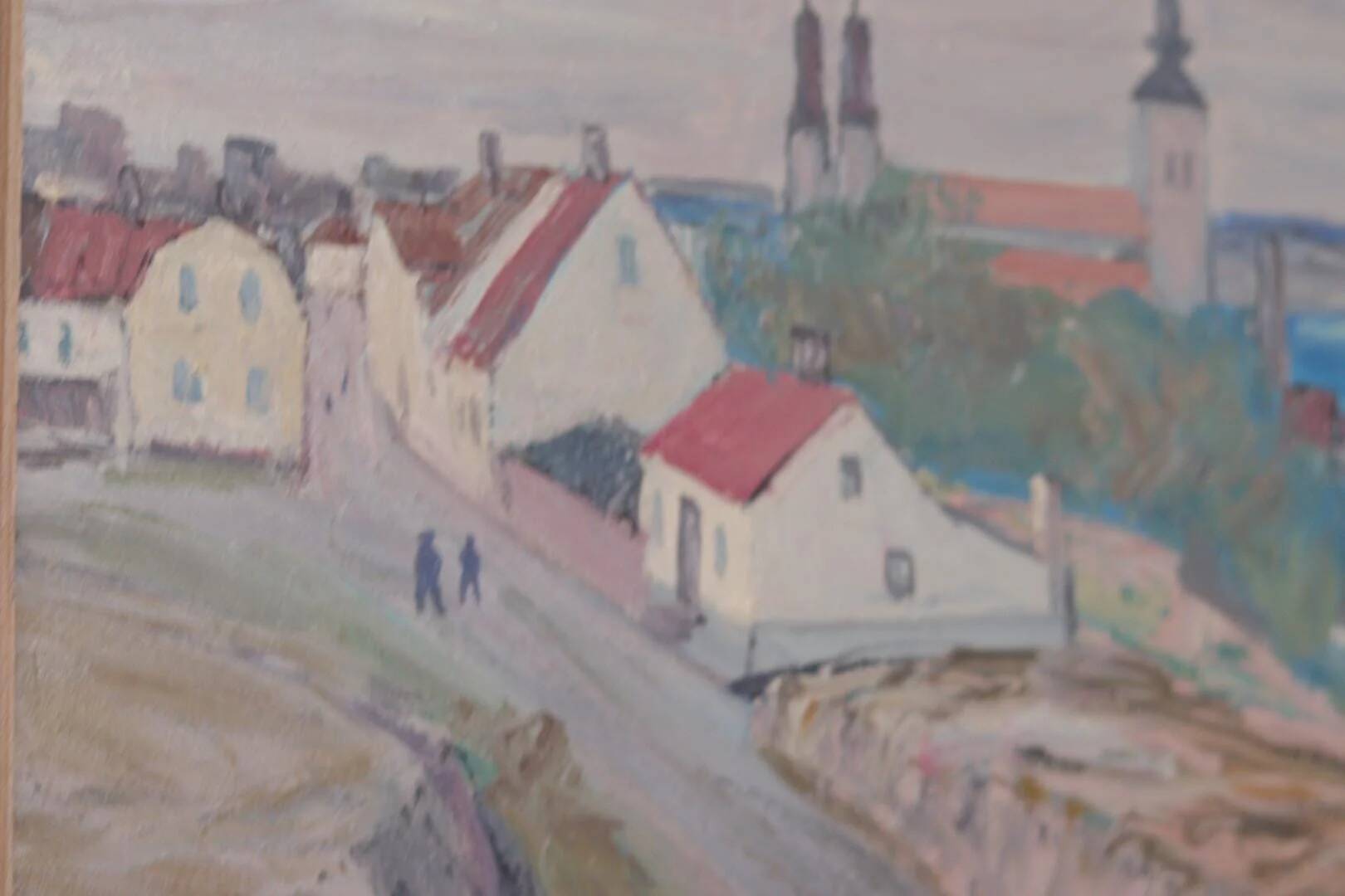 Original Swedish Oil on Panel – “Village Scene II” by E. R. Olsson – Signed