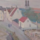 Original Swedish Oil on Panel – “Village Scene II” by E. R. Olsson – Signed