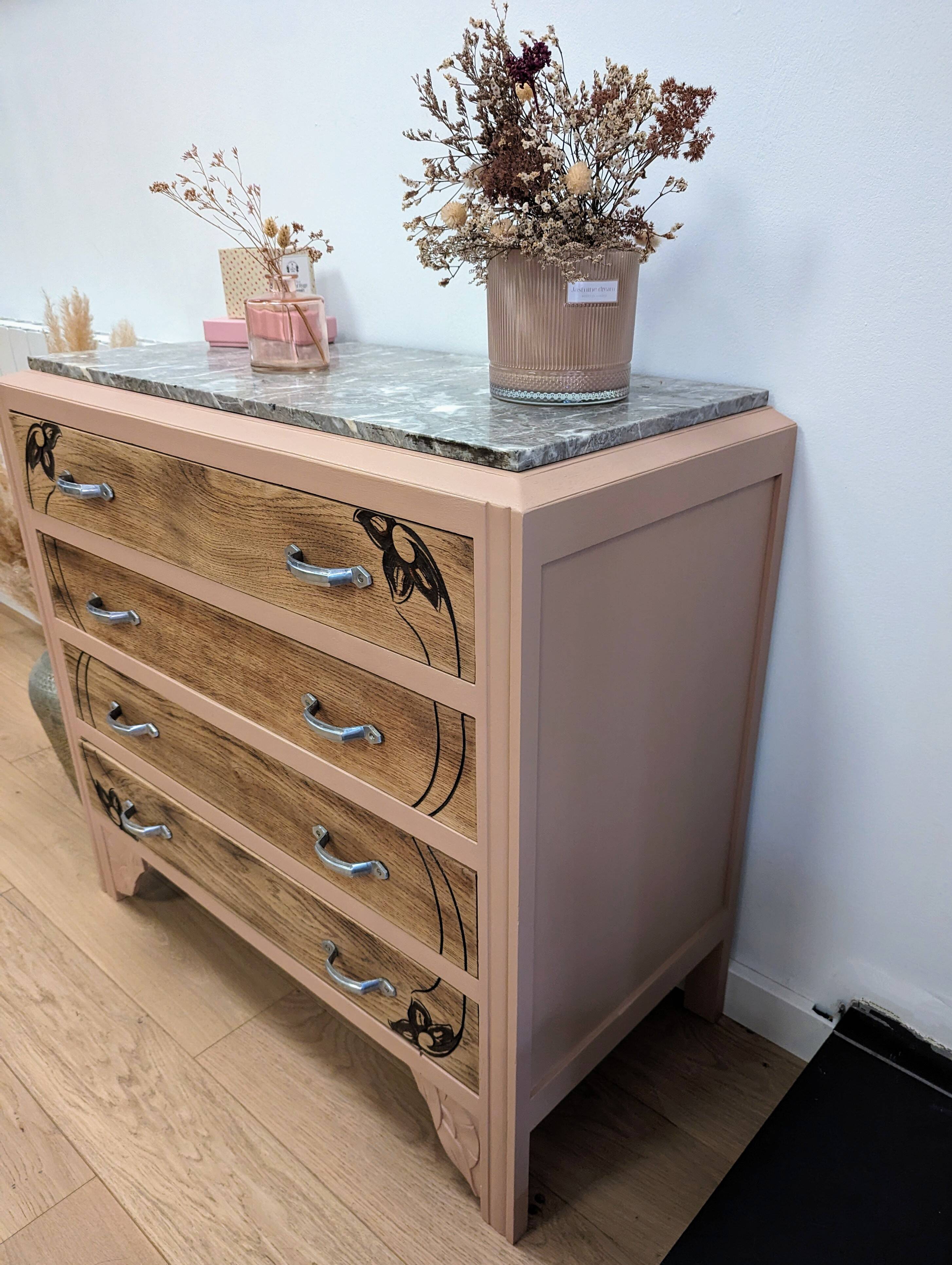 Art deco chest of drawers vintage rosewood marble