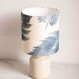 White enamelled mustard pot lamp, fern pattern