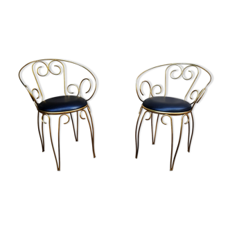 Pair of brass volute armchairs, 1960.