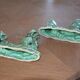 Pair of iridescent green ceramic Art Deco candlesticks