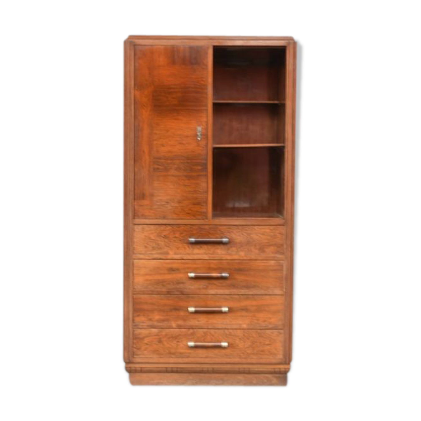 Bahut high art deco 1930 display case door shelf 4 rosewood drawers