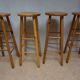Set of 4 midcentury vintage high pine bar stools