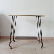 Vintage Formica and wrought iron rolling dessert trolley/side table.