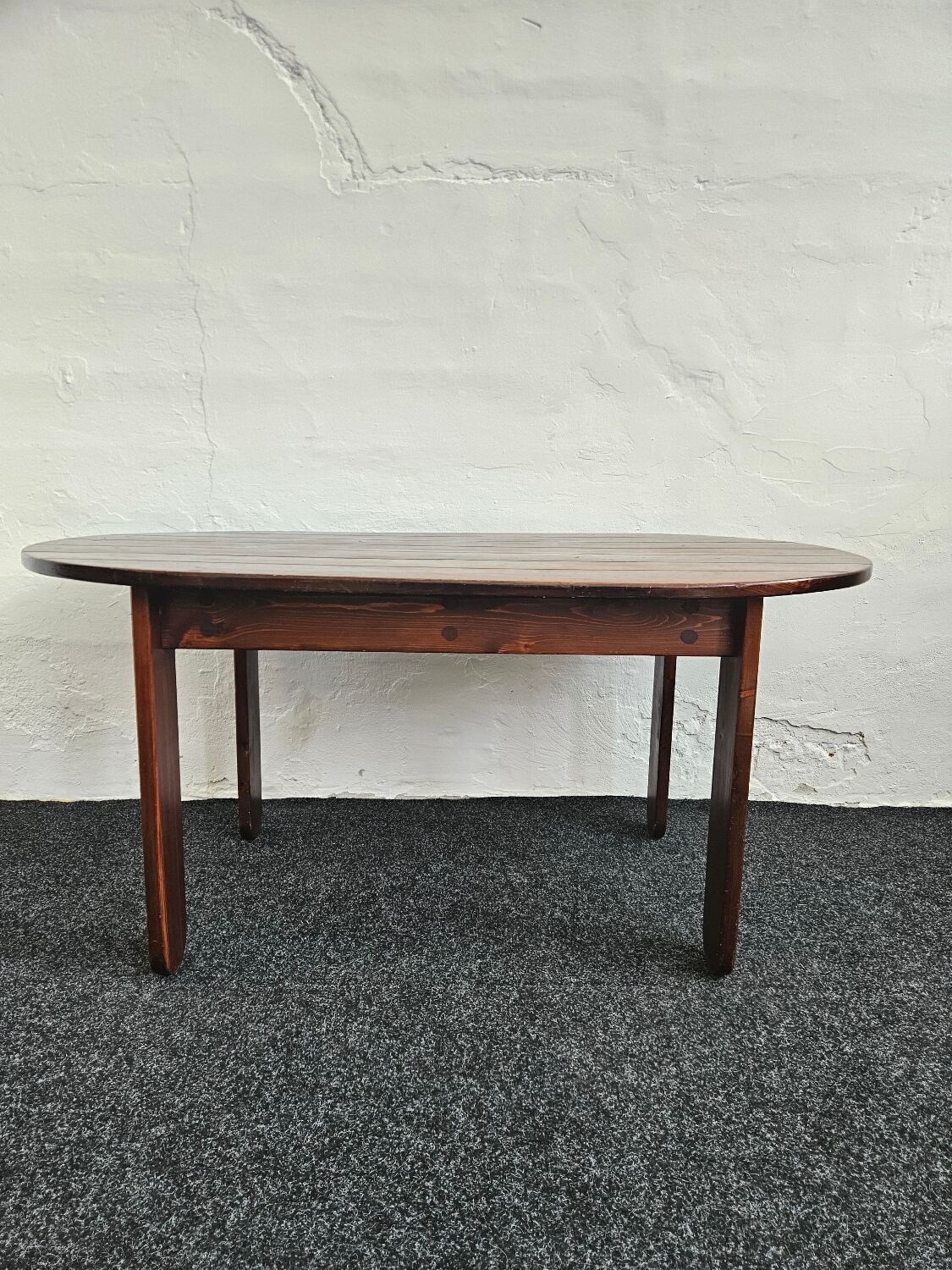Stained Solid Larch Dining Table for Six by Mária Szedleczky, 1970s