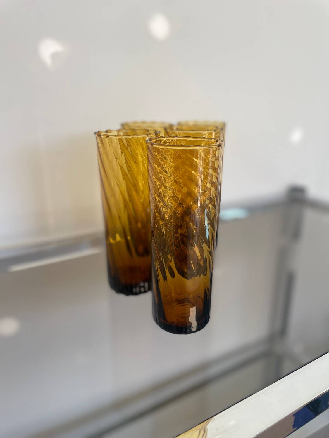 Set of 5 vintage twisted glasses – orange-brown orangeade – 60s/70s