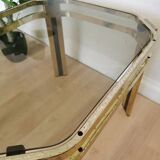Vintage Brass & Smoked Glass Coffee Table: Mid-Century Italian End Table