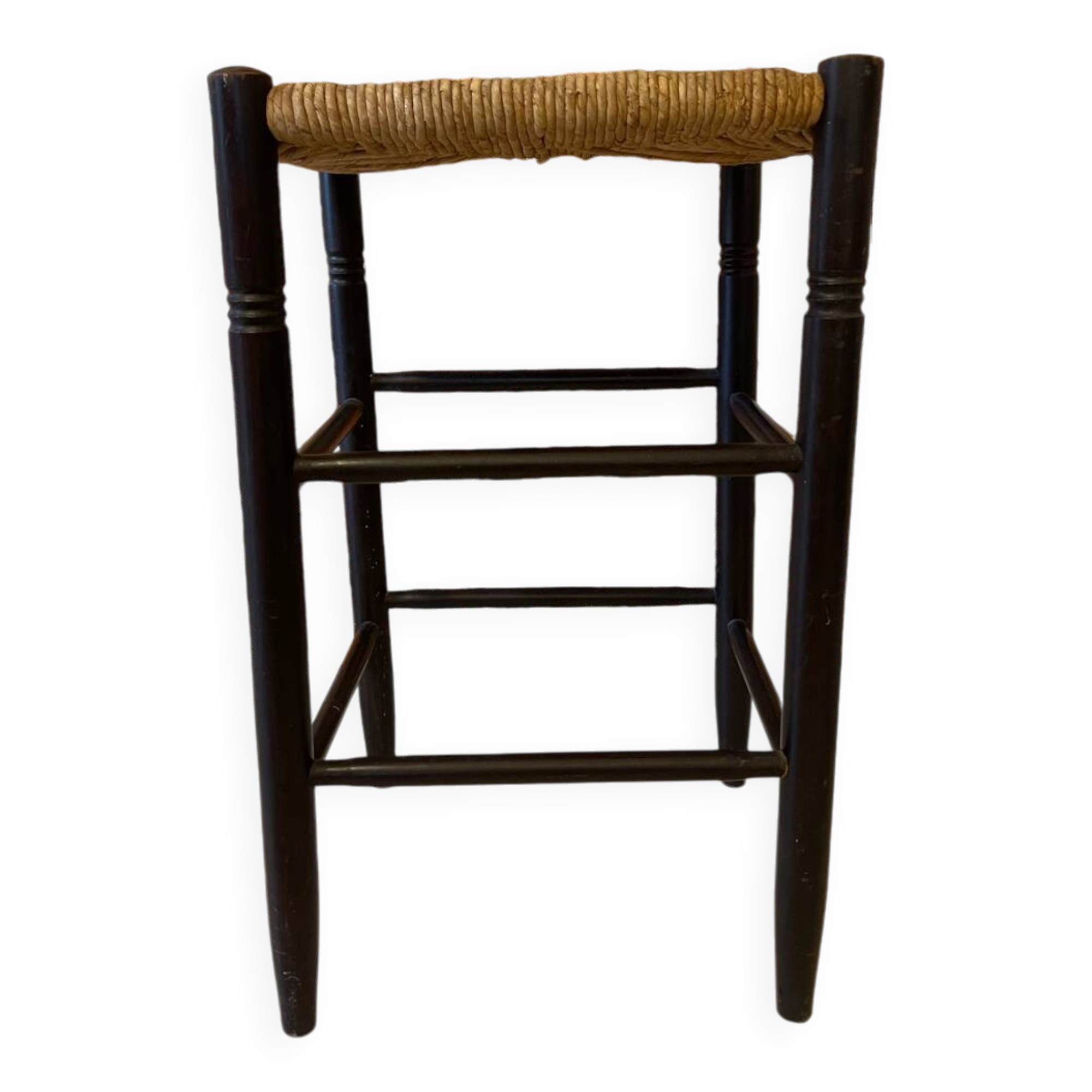 High stool made of wood and straw