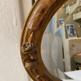 OVAL ART NOUVEAU MIRROR WITH ROSE DECOR AND PAINTED WOOD BEVELED GLASS