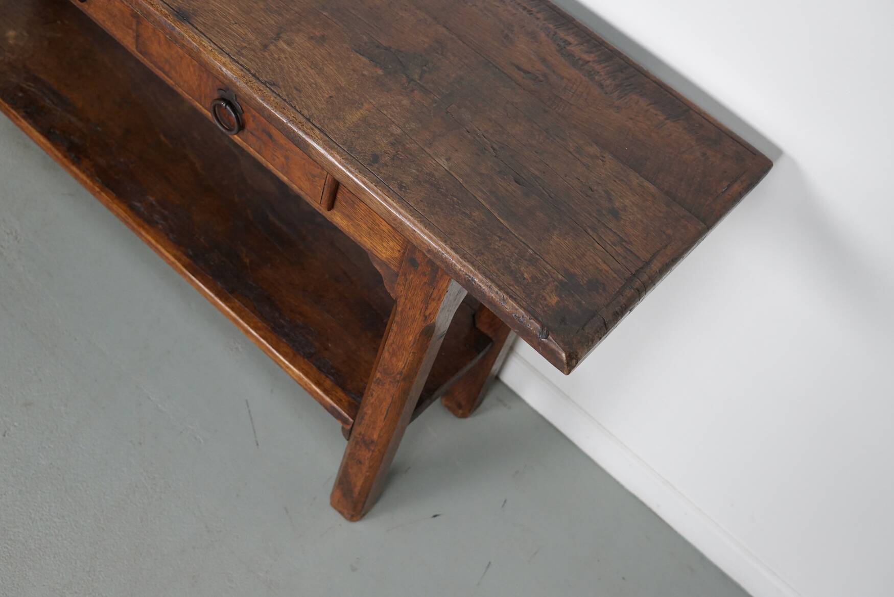 Antique French Rustic Farmhouse Oak Side Table, 19th Century