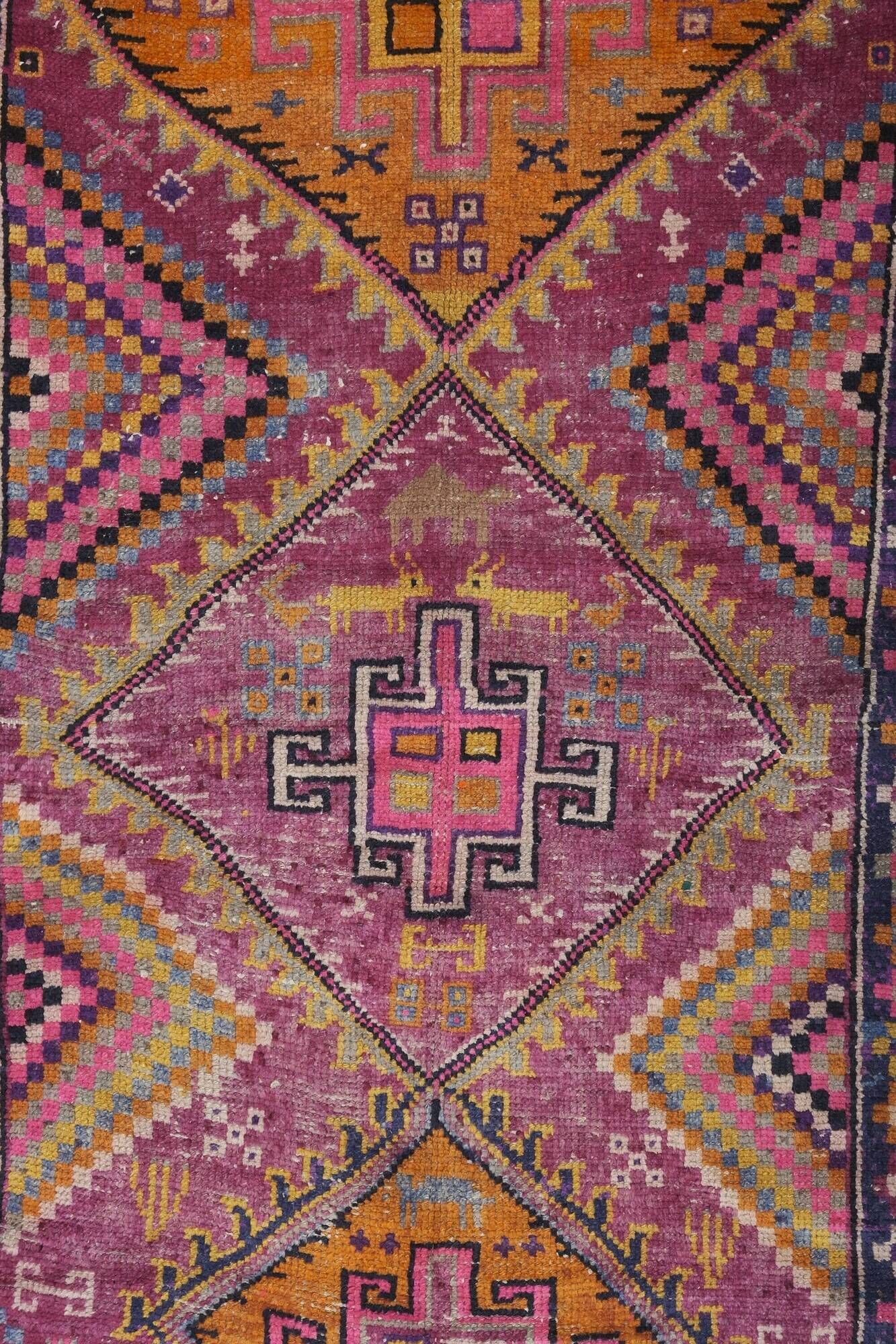 Vintage Turkish hallway rug 127x370 cm