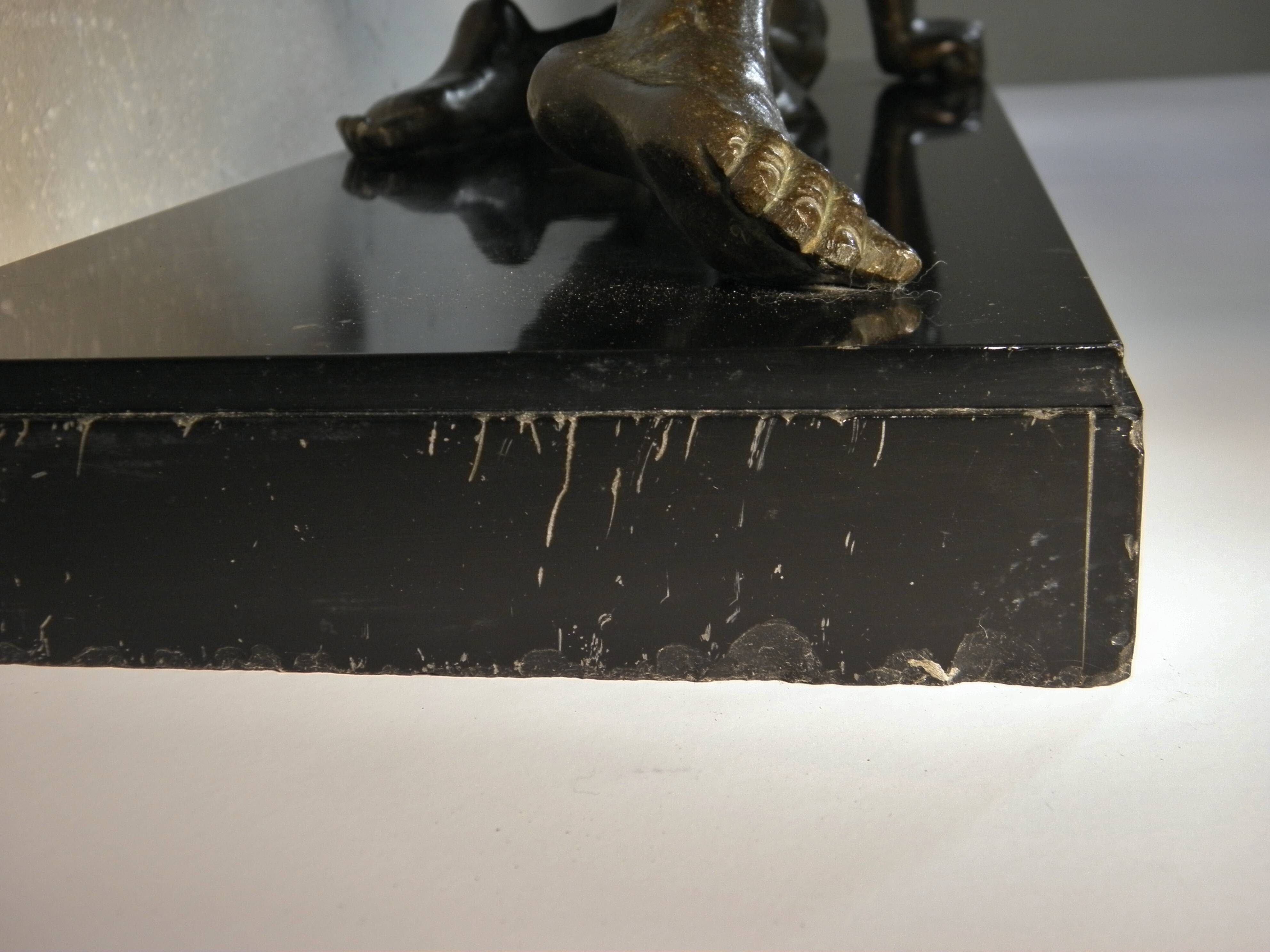 Art Deco spelter sculpture on marble base J. De Roncourt