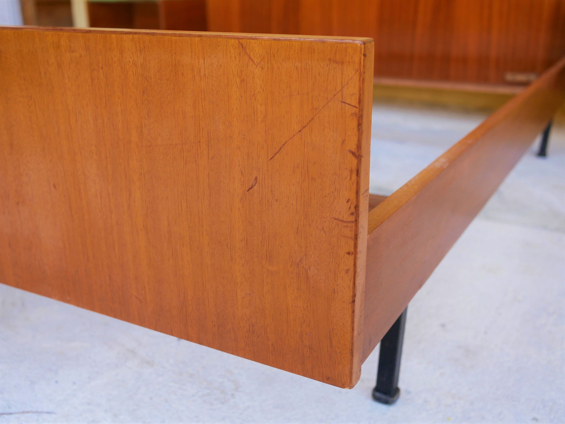 With suspended nightstands vintage teak bed