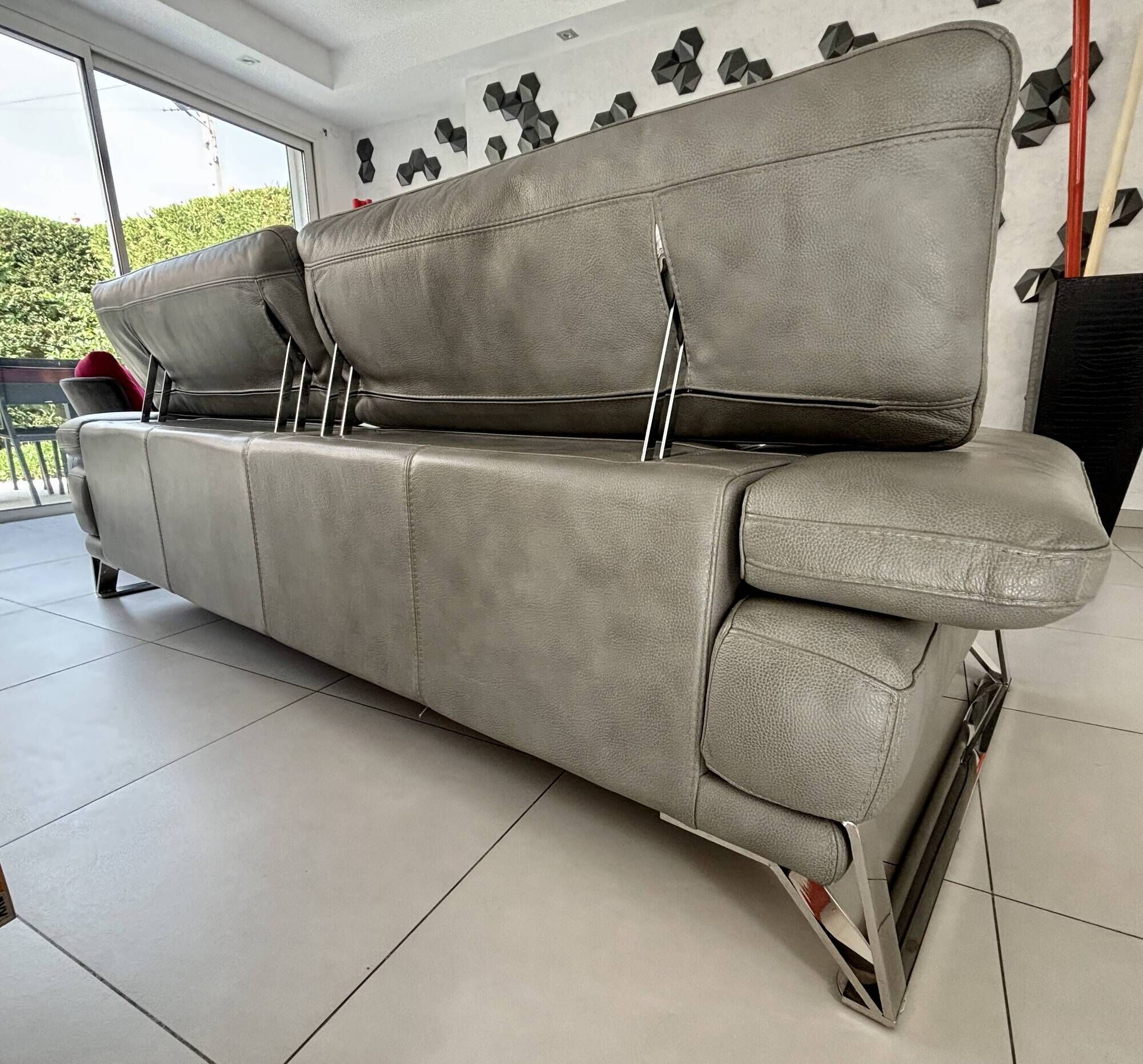 Roche bobois canapé digital - grey leather - 3 seats - 238 cm