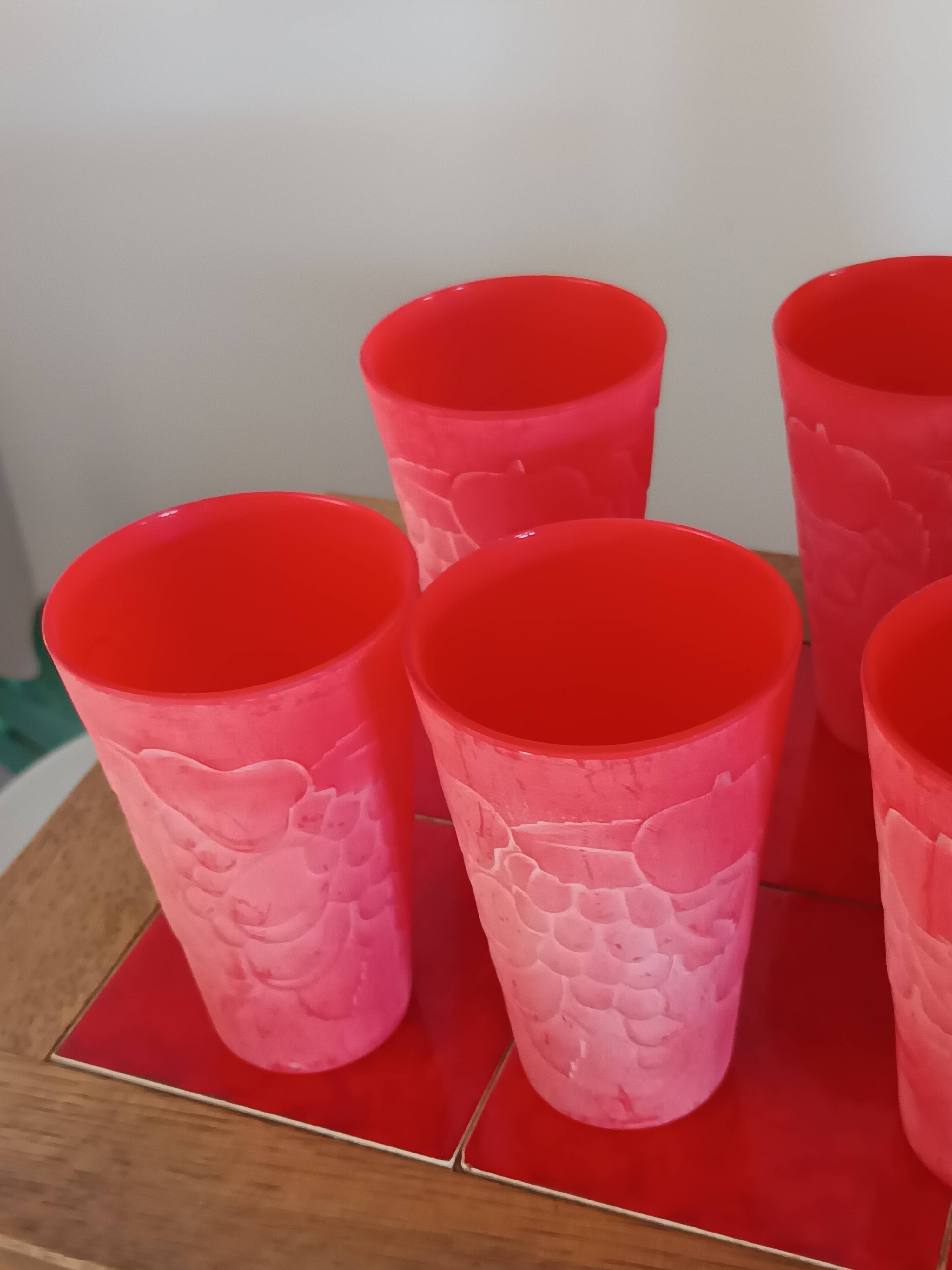 Cervé vintage red frosted glass orangeade set with fruit decoration