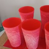 Cervé vintage red frosted glass orangeade set with fruit decoration