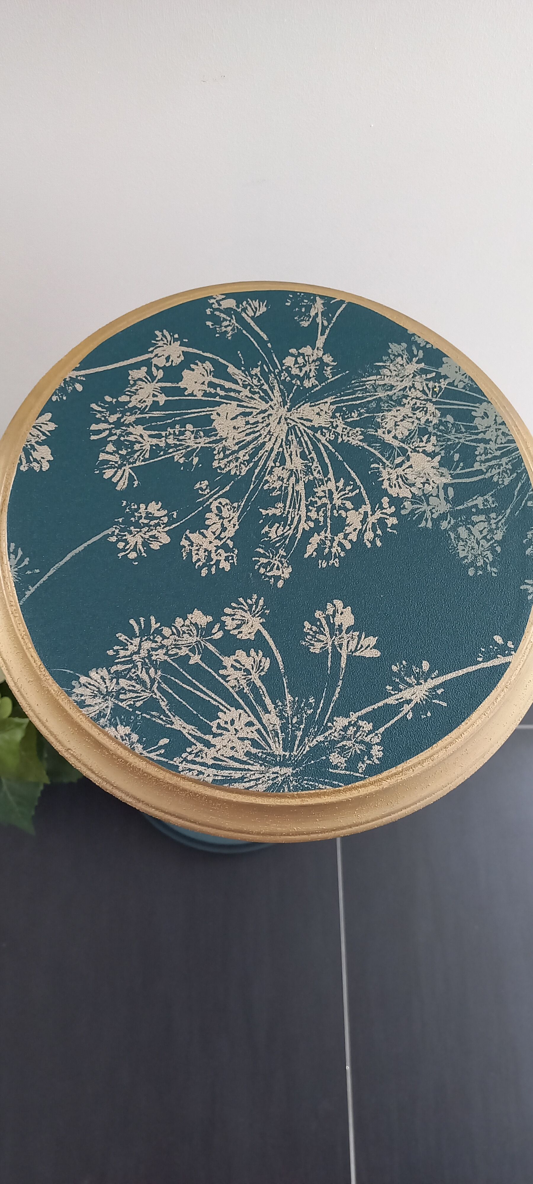 Vintage blue and gold pedestal table