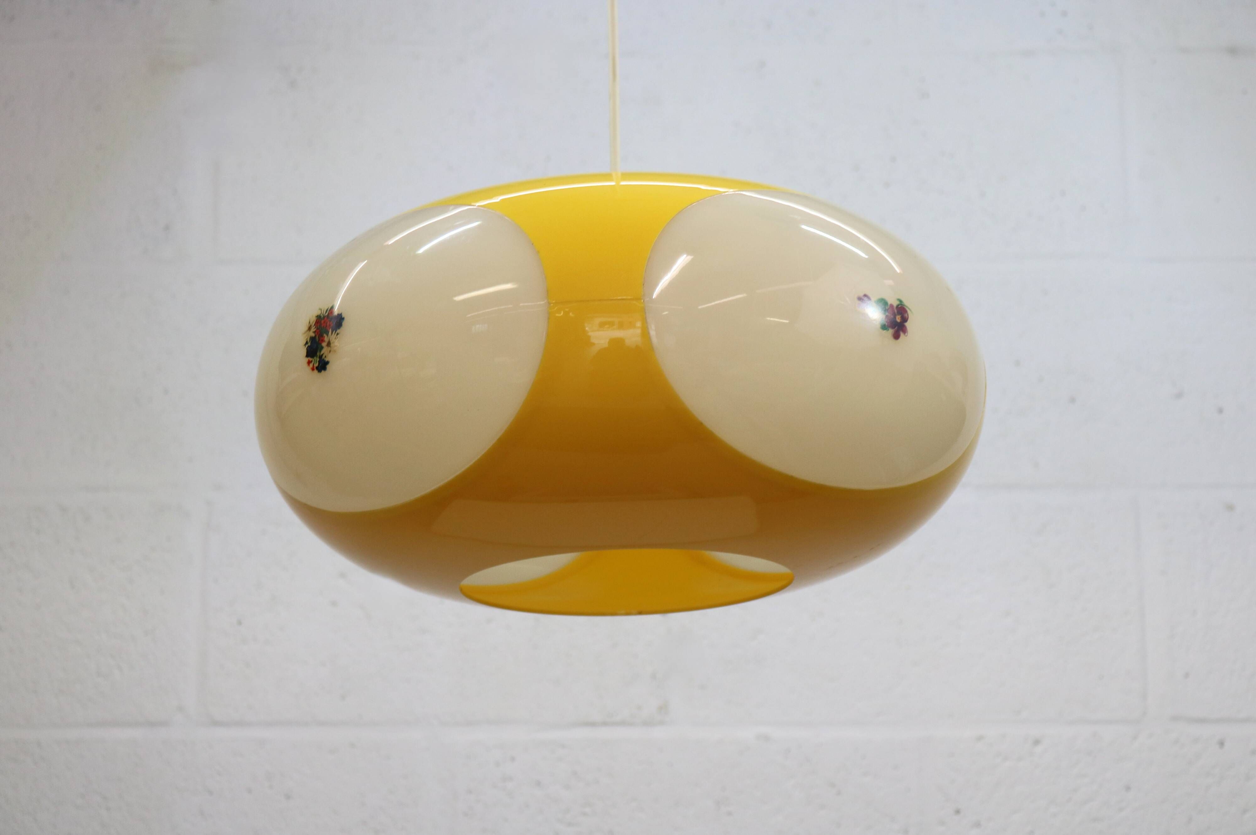 Massive Belgium Bug Eye Space Age UFO Lamp, Yellow Mid-Century Modern Light