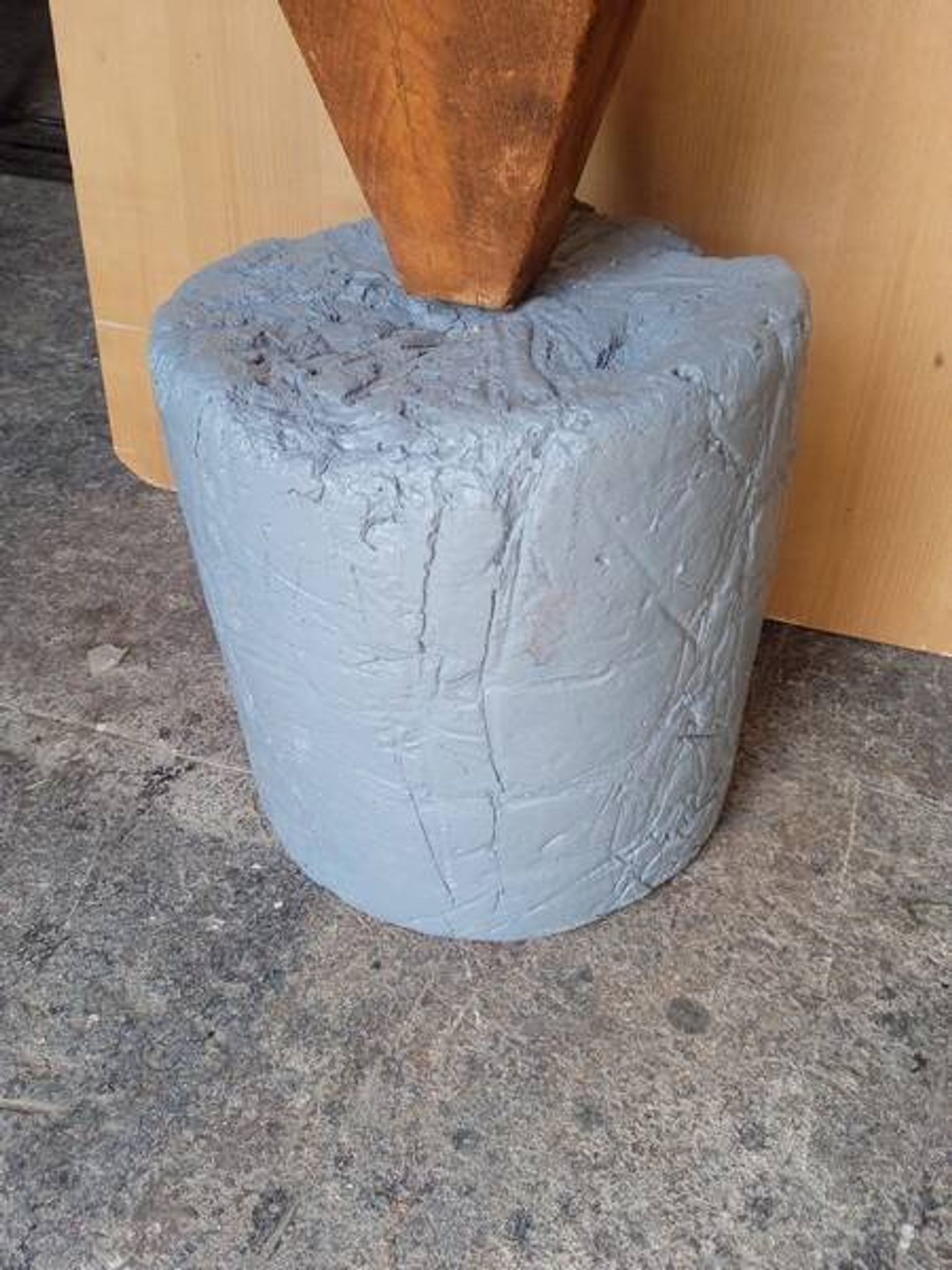 Brutalist ethnic sculpture / Totem, solid wood on base