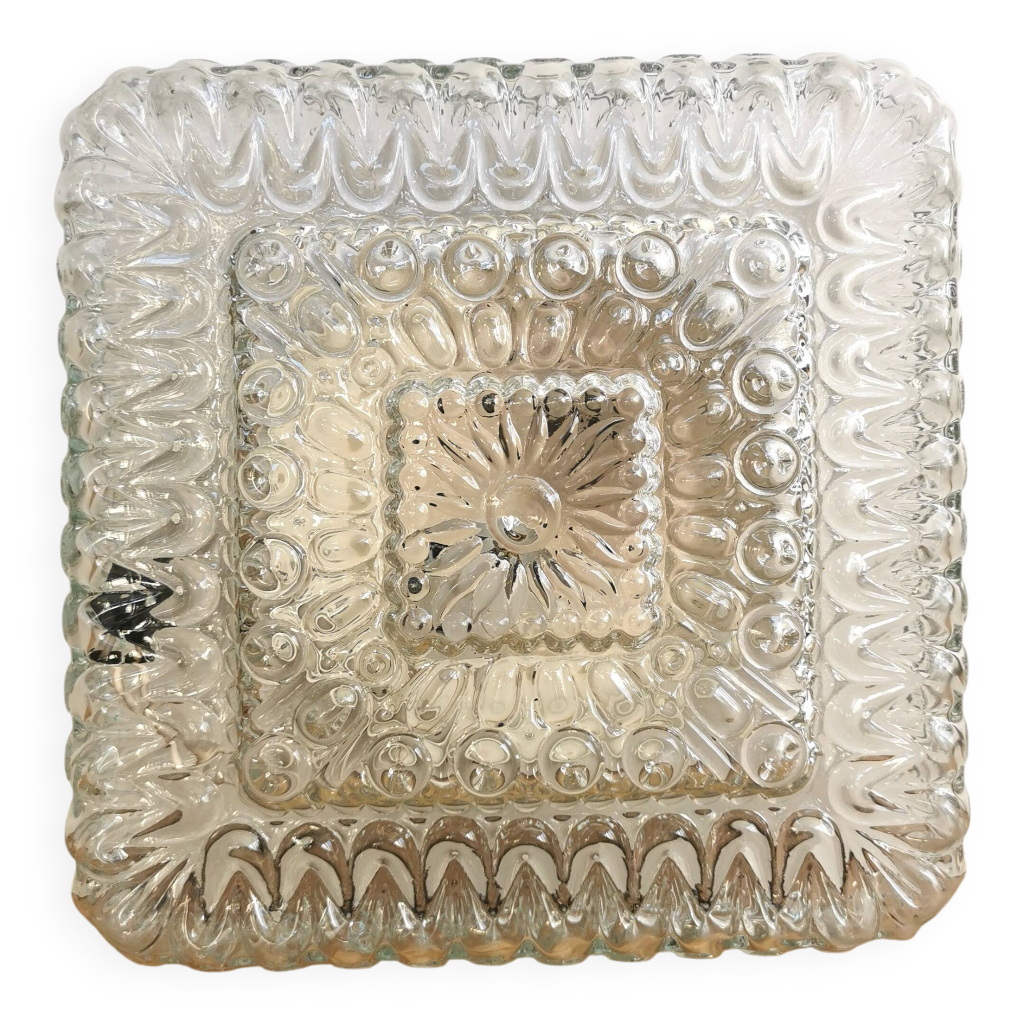 Plafonnier vintage en verre gaufré : éclairage rétro des années 1970