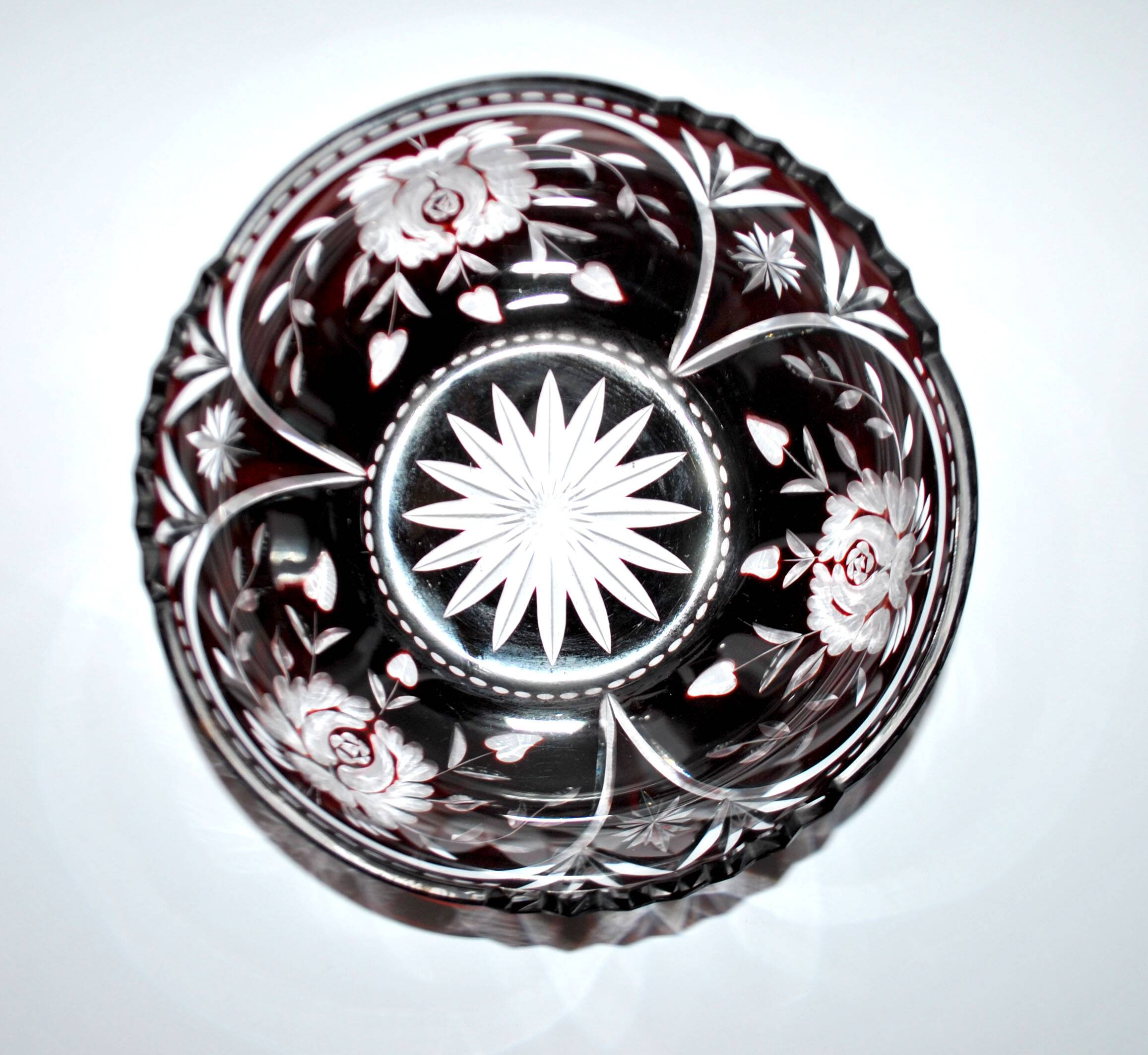 Saint-Louis Crystal Salad Bowl? Lined with Red Bordeaux Overlay Floral